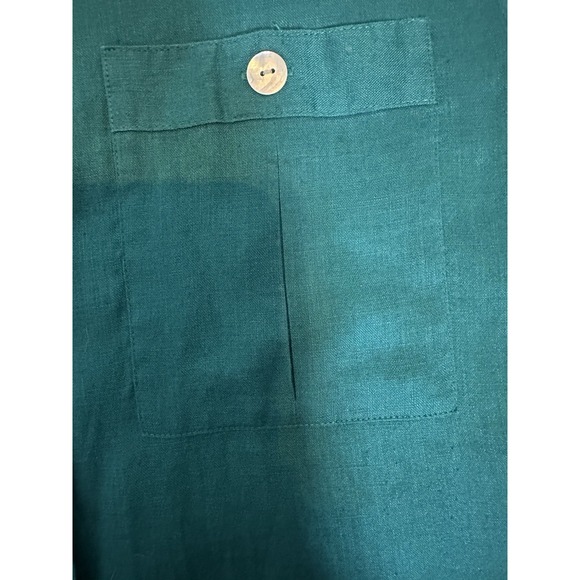 Doncaster Top Blouse Sz 8 100% Linen Banded Collar Shirt  Green Casual Travel - Picture 4 of 5